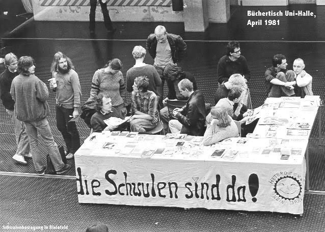 A table with gay literature, an initiative by the Gay Office at the University of Halle, 1981